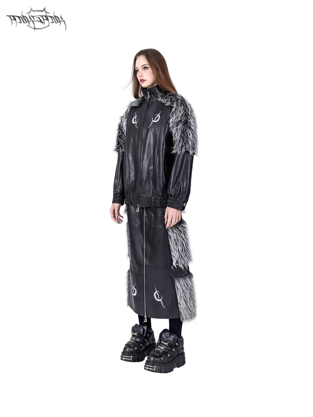 Fur-shouldered leather jacket