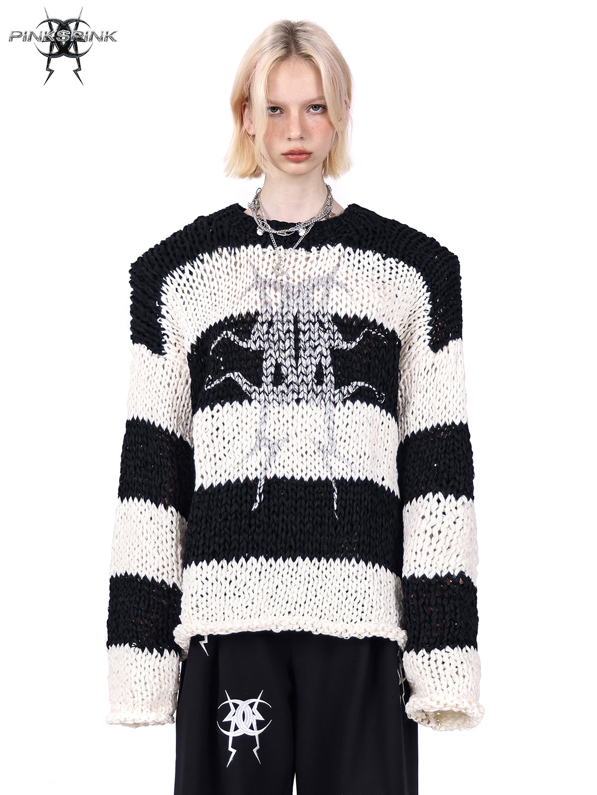 Knitted black-white sweater