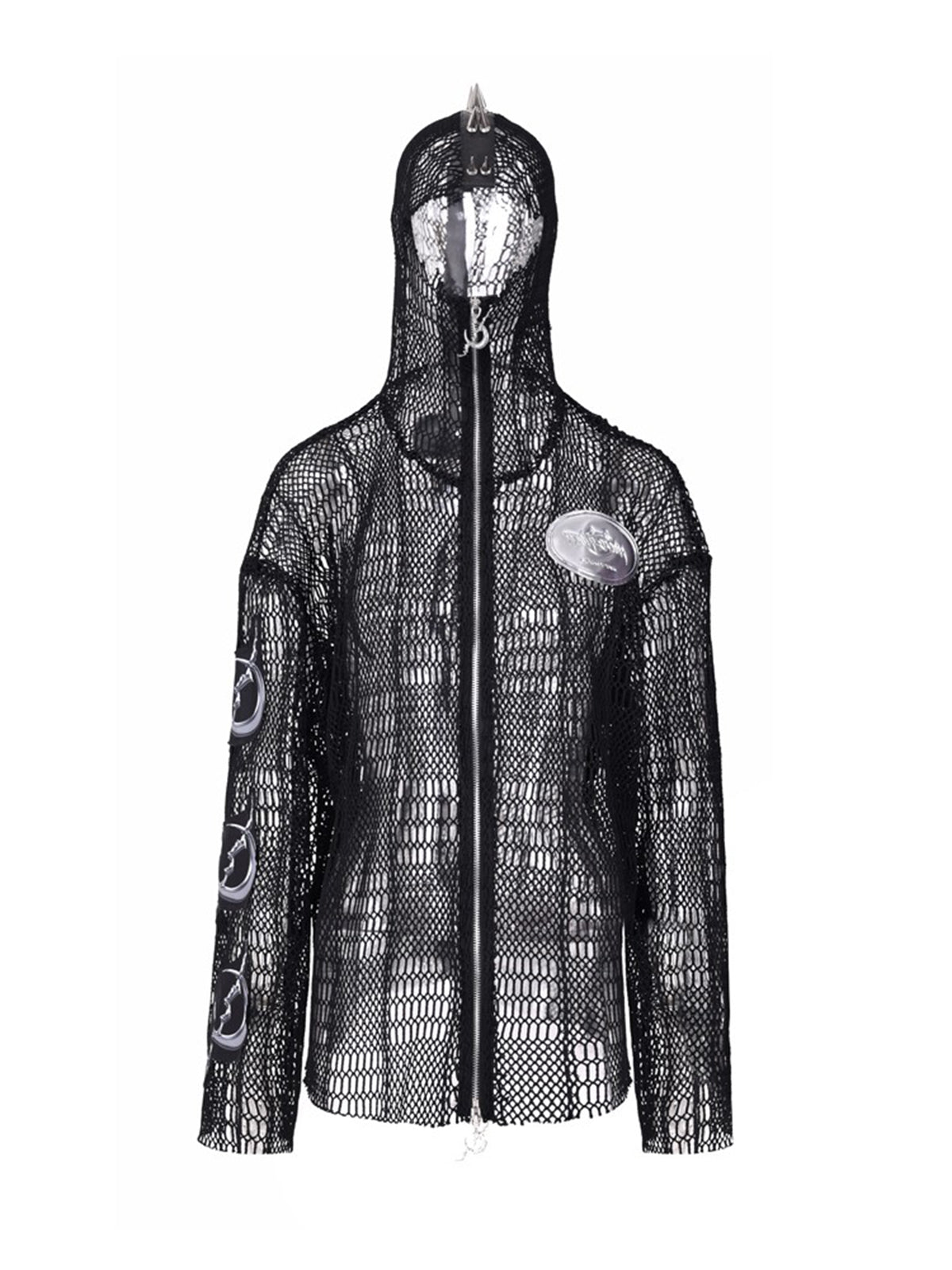 Mesh hoodie with spikes